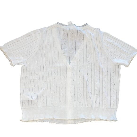 NWT J.Crew Sz L White Pointelle Short-Sleeve V-Neck Cardigan Ultra-Fine Cotton - Picture 5 of 9
